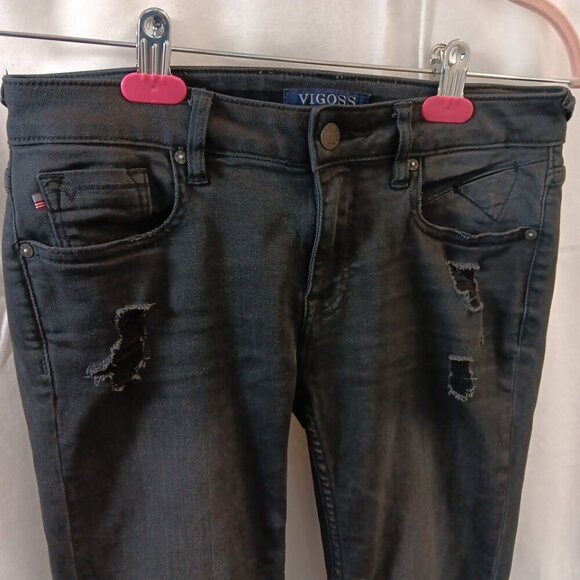 W27 L29 Vigoss Jeans Women The Chelsea Skinny Stretch Dark Low Rise Distressed - Picture 3 of 16